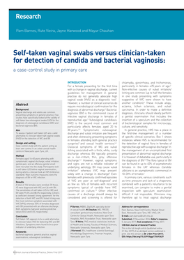 Self-Taken Vaginal Swabs Versus Clinician-Taken for Detection of Candida and Bacterial Vaginosis: a Case-Control Study in Primary Care