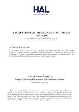 EXCAVATIONS at MEHRGARH (1974-1985 and 1997-2000) Aurore Didier, David Sarmiento Castillo