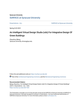 (Vds) for Integrative Design of Green Buildings