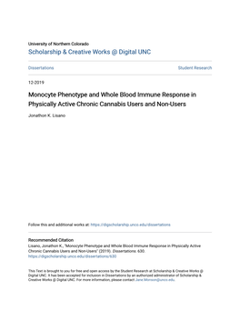 Monocyte Phenotype and Whole Blood Immune Response in Physically Active Chronic Cannabis Users and Non-Users