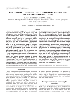 Adaptations of Animals to Oceanic Oxygen Minimum Layers