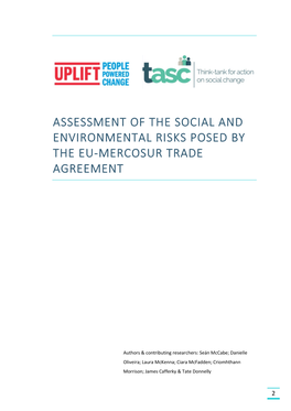 Assessment of the Social and Environmental Risks Posed by the Eu-Mercosur Trade Agreement