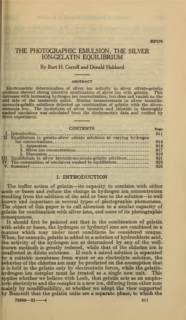 The Photographic Emulsion; the Silver Ion-Gelatin Equilibrium