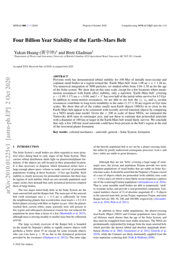 Four Billion Year Stability of the Earth-Mars Belt
