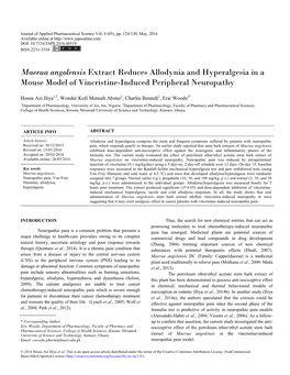 Maerua Angolensis Extract Reduces Allodynia and Hyperalgesia in a Mouse Model of Vincristine-Induced Peripheral Neuropathy