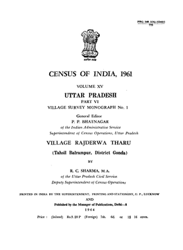 UTTAR PRADESH PART VI VILLAGE SURVEY MONOGRAPH No.1