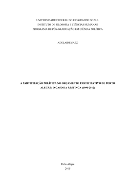 Universidade Federal Do Rio Grande Do Sul Instituto De Filosofia E Ciências Humanas Programa De Pós-Graduação Em Ciência Política