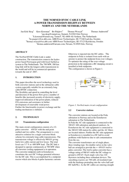 The Norned Hvdc Cable Link a Power Transmission Highway Between Norway and the Netherlands
