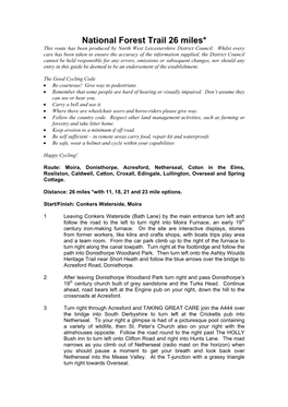 National Forest Trail 26 Miles* This Route Has Been Produced by North West Leicestershire District Council