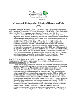 Annotated Bibliography: Effects of Copper on Fish 2009