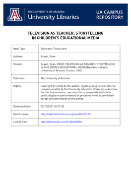 Television As Teacher: Storytelling in Children's