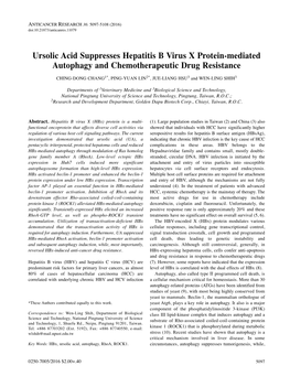 Ursolic Acid Suppresses Hepatitis B Virus X Protein-Mediated