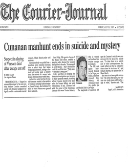 Cunanan Manhunt Ends in Suicide and Mysteiy