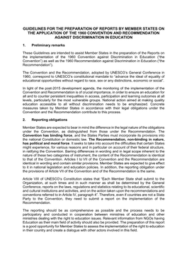 Guidelines for the Preparation of Reports by Member States on the Application of the 1960 Convention and Recommendation Against Discrimination in Education