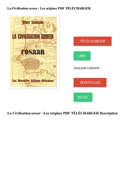 La Civilisation Sereer : Les Origines PDF TÉLÉCHARGER