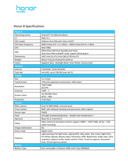 Honor 8 Specifications