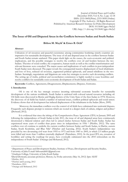 The Issue of Oil and Disputed Areas in the Conflicts Between Sudan and South Sudan