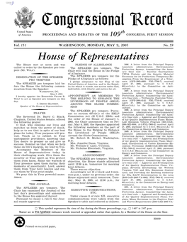 Congressional Record United States Th of America PROCEEDINGS and DEBATES of the 109 CONGRESS, FIRST SESSION