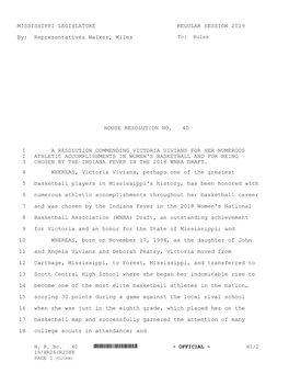 MISSISSIPPI LEGISLATURE REGULAR SESSION 2019 By