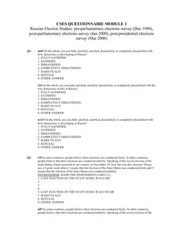 Pre-Parliamentary Elections Survey (Dec 1999), Post-Parliamentary Elections Survey (Jan 2000), Post-Presidential Elections Survey (Mar 2000)