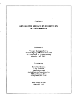 Hydrodynamic Modeling of Missisquoi Bay in Lake Champlain