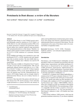 Proteinuria in Dent Disease: a Review of the Literature