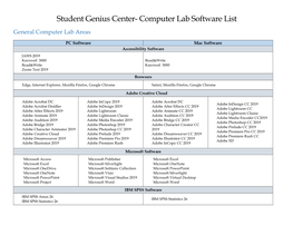 Student Genius Center Computer Lab Software List