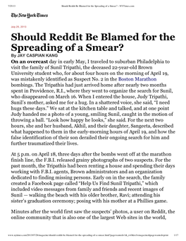 Should Reddit Be Blamed for the Spreading of a Smear? - Nytimes.Com