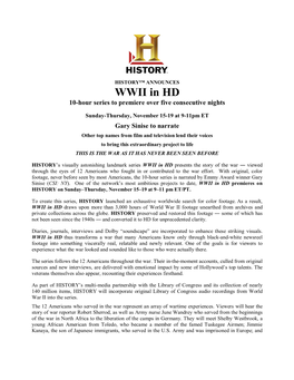 WWII in HD 10-Hour Series to Premiere Over Five Consecutive Nights