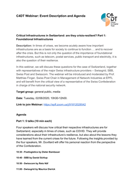 C4DT Webinar: Event Description and Agenda