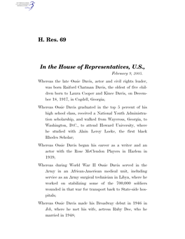 H. Res. 69 in the House of Representatives, U.S