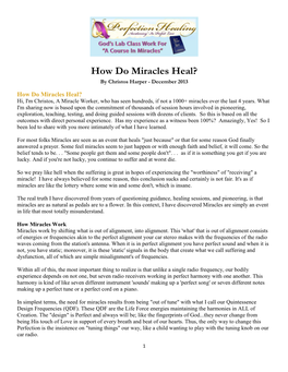 How Do Miracles Heal? by Christos Harper - December 2013