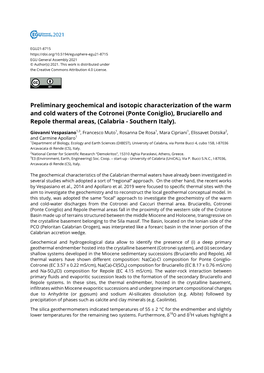 Preliminary Geochemical and Isotopic Characterization of the Warm And