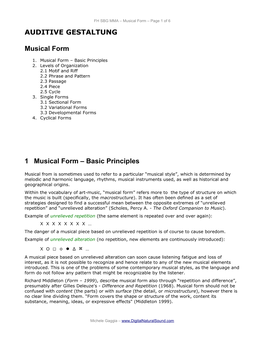 Musical Form – Page 1 of 6 AUDITIVE GESTALTUNG