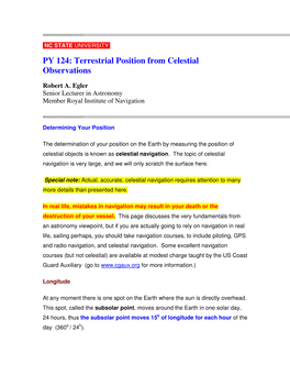 Terrestrial Position from Celestial Observations