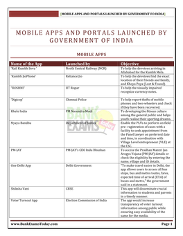 Mobile Apps and Portals Launched by Government Fo India]