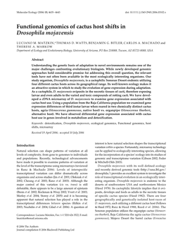 Functional Genomics of Cactus Host Shifts in Drosophila Mojavensis