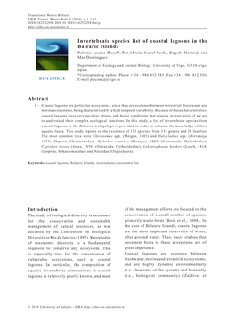 Invertebrate Species List of Coastal Lagoons in the Balearic Islands Paloma Lucena-Moya*, Rut Abraín, Isabel Pardo, Begoña Hermida and Mar Domínguez