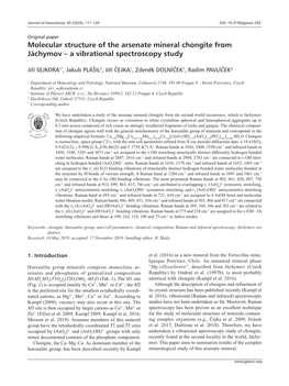 Molecular Structure of the Arsenate Mineral Chongite from Jáchymov – a Vibrational Spectroscopy Study