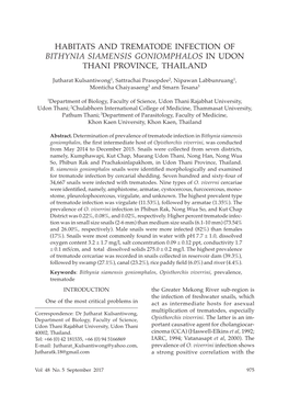 Habitats and Trematode Infection of Bithynia Siamensis Goniomphalos in Udon Thani Province, Thailand