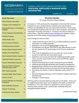 Dicamba Update Tim Creger, Pesticide Program Manager More Dicamba Information 2