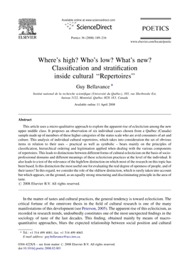 Where's High? Who's Low? What's New? Classification and Stratification