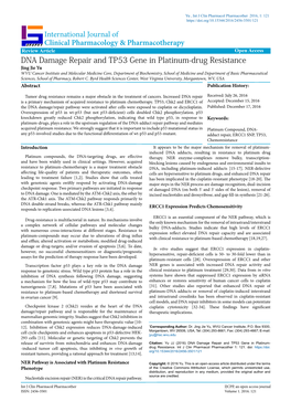 DNA Damage Repair and TP53 Gene in Platinum-Drug Resistance International Journal of Clinical Pharmacology & Pharmacotherapy