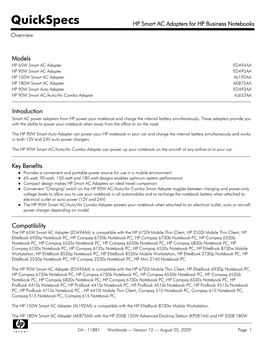 HP Smart AC Adapters for HP Business Notebooks Overview