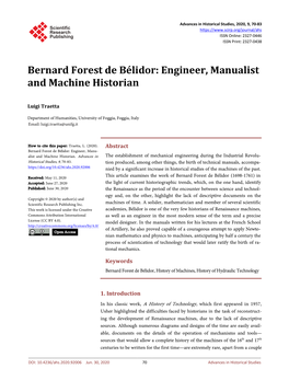 Bernard Forest De Bélidor: Engineer, Manualist and Machine Historian
