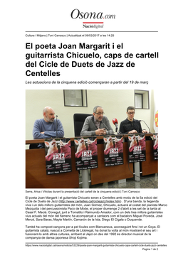 El Poeta Joan Margarit I El Guitarrista Chicuelo, Caps De Cartell Del Cicle