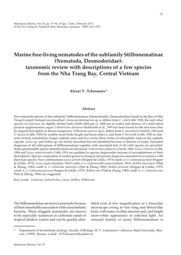 Marine Free-Living Nematodes of the Subfamily