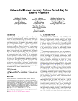 Unbounded Human Learning: Optimal Scheduling for Spaced Repetition