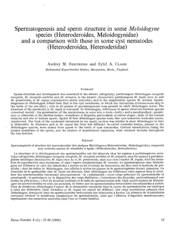 Spermatogenesis and Sperm Structure in Some