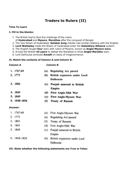 Traders to Rulers (II)